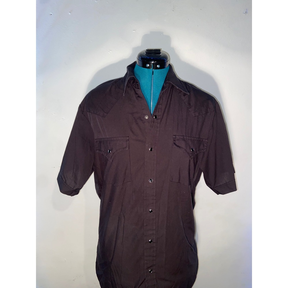Ely Cattleman Mens Black Short Sleeve Western Pearl Snap Shirt Size Medium 15.5